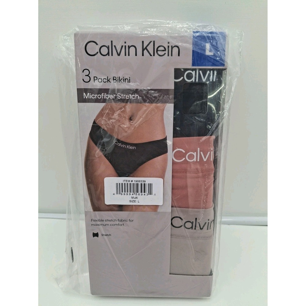 Calvin Klein 3 Pack Women's Bikini Underwear, Khaki / Pink / Black, Large, New